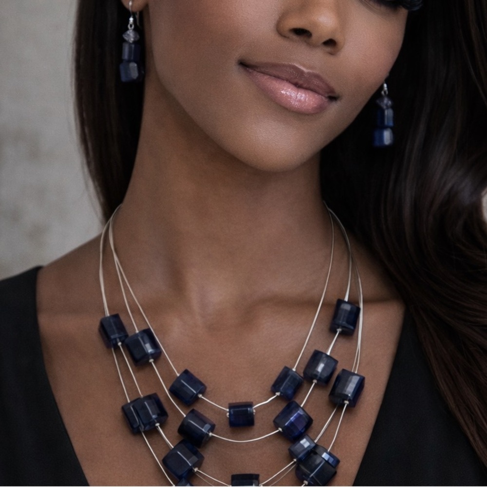 Elegant Navy Beaded Necklace and Earring Set